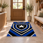 Blue Line Shield Star police rug in an entryway