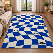 Wavy Checker with Patrol Cars police rug in a living room beside a sofa