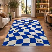 Wavy Checker with Patrol Cars police rug in a home office beside a desk