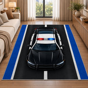Police Car on the Road police rug in a living room beside a sofa