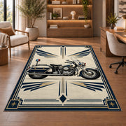 Police Motorcycle Art Deco police rug in a study with an armchair and bookshelves