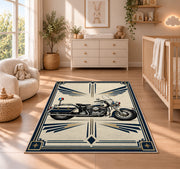 Police Motorcycle Art Deco police rug in a nursery beside a crib