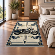 Police Motorcycle Art Deco police rug in a bedroom beside the bed