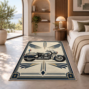 Police Motorcycle Art Deco police rug in a bedroom with an arched window