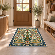 Tree of Books Folk Art area rug in an entryway