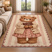 Teddy Bear Reading Book area rug in a living room beside a sofa