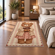 Teddy Bear Reading Book area rug in a bedroom beside the bed