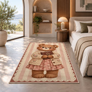 Teddy Bear Reading Book area rug in a bedroom with an arched window