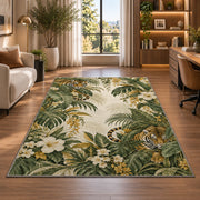 Tiger in Tropical Leaves tiger rug in a home office beside a desk