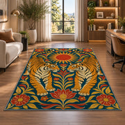 Twin Tigers Folk Art tiger rug in a home office beside a desk