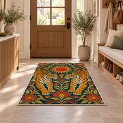 Twin Tigers Folk Art tiger rug in an entryway