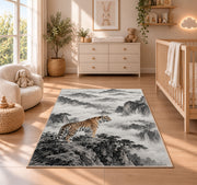 Ink Wash Tiger on Mountain tiger rug in a nursery beside a crib