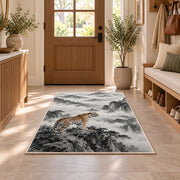 Ink Wash Tiger on Mountain tiger rug in an entryway
