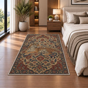 Persian Style Tiger tiger rug in a bedroom beside the bed
