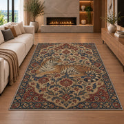 Persian Style Tiger tiger rug in a living room with a fireplace