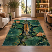 Tiger Crossing Lotus Pond tiger rug in a home office beside a desk