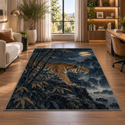 Tiger in Bamboo Moonlight tiger rug in a home office beside a desk