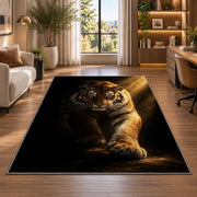 Tiger in Spotlight tiger rug in a home office beside a desk