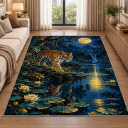 Moonlit Lake Tiger tiger rug in a living room beside a sofa