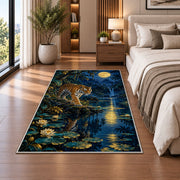 Moonlit Lake Tiger tiger rug in a bedroom beside the bed
