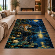 Moonlit Lake Tiger tiger rug in a living room with a fireplace