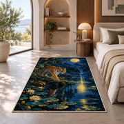 Moonlit Lake Tiger tiger rug in a bedroom with an arched window