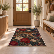 Tiger and Peonies Under Moon tiger rug in an entryway