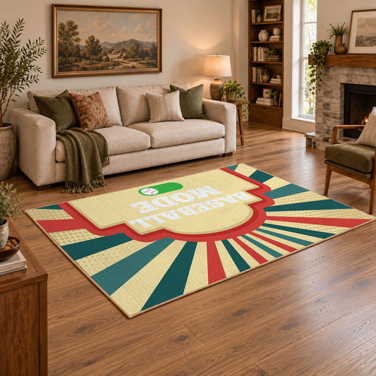 colorful retro positive gesture vintage area rug, styled product view 2