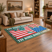 patriotic eagle flag red white blue vintage area rug, styled product view 2