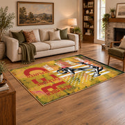 vintage motorcycle rider road adventure area rug, styled product view 2