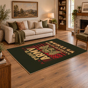 dark bold motorcycle skull vintage biker area rug, styled product view 2