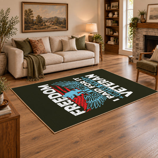 peace love veteran eagle patriotic vintage area rug, styled product view 2