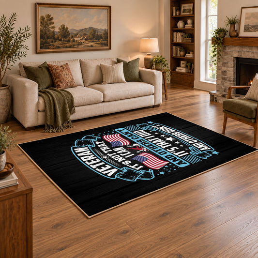 black blue patriotic veteran eagle vintage military area rug, styled product view 2
