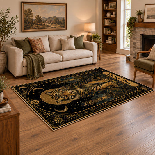 ornate elephant mandala black gold mystical vintage area rug, styled product view 2