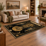 celestial elephant mandala black gold vintage area rug, styled product view 2