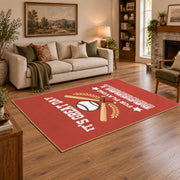 red baseball season quote vintage sports area rug, styled product view 2