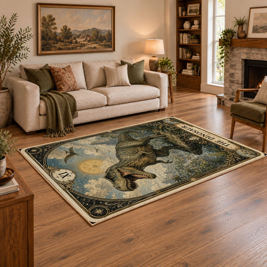 blue gold moonlit elephant mystical vintage area rug, styled product view 2