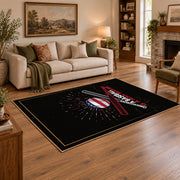 black red baseball bat ball vintage sports area rug, styled product view 2
