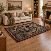 brown celestial horse zodiac mystical vintage area rug, styled product view 2