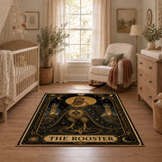 black and gold celestial ram zodiac area rug, styled product view 3