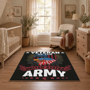 black patriotic military veteran eagle area rug, styled product view 3