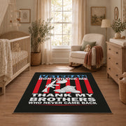 black and red patriotic service tribute area rug, styled product view 3
