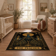 black and gold celestial bull zodiac area rug, styled product view 3
