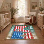 patriotic eagle flag red white blue vintage area rug, styled product view 3