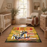 vintage motorcycle rider road adventure area rug, styled product view 3