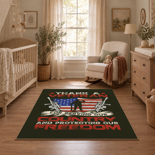 veteran eagle flag patriotic red white blue vintage area rug, styled product view 2