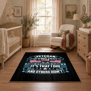 black blue patriotic veteran eagle vintage military area rug, styled product view 3
