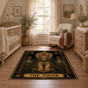 ornate elephant mandala black gold mystical vintage area rug, styled product view 3