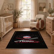 black red baseball bat ball vintage sports area rug, styled product view 3