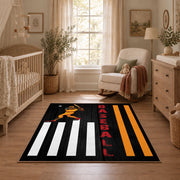 black white orange army tribute vintage military area rug, styled product view 3